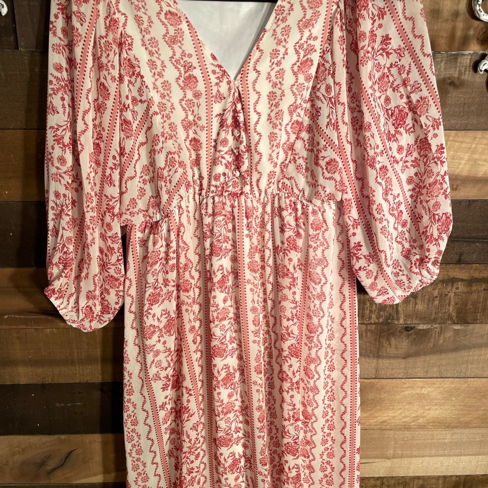 Justify Red and White Patterned High Low  boho dress - Picture 7 of 13